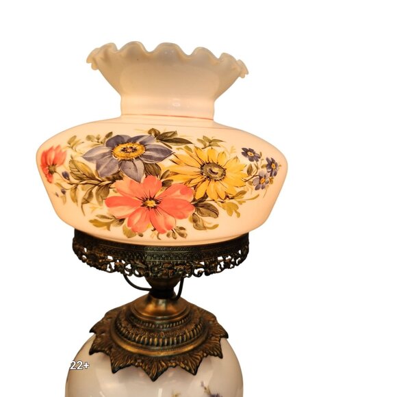 Vintage Gone With the Wind Style 3 Way Table Lamp Hand Painted Floral